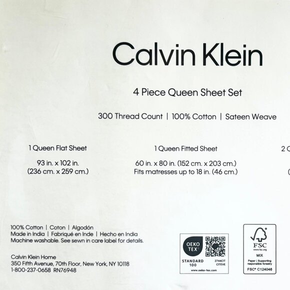 CALVIN KLEIN Queen Size 100% Cotton Sateen Weave Sheet Set COLOR: Beige (300 TC) - Picture 2 of 4
